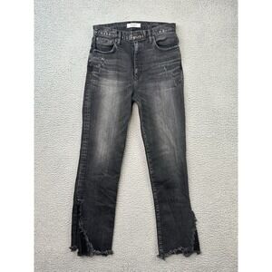 MOUSSY VINTAGE Alhambra Flare-Hi Jeans Black Gray 28 High Rise Ankle Split Hem